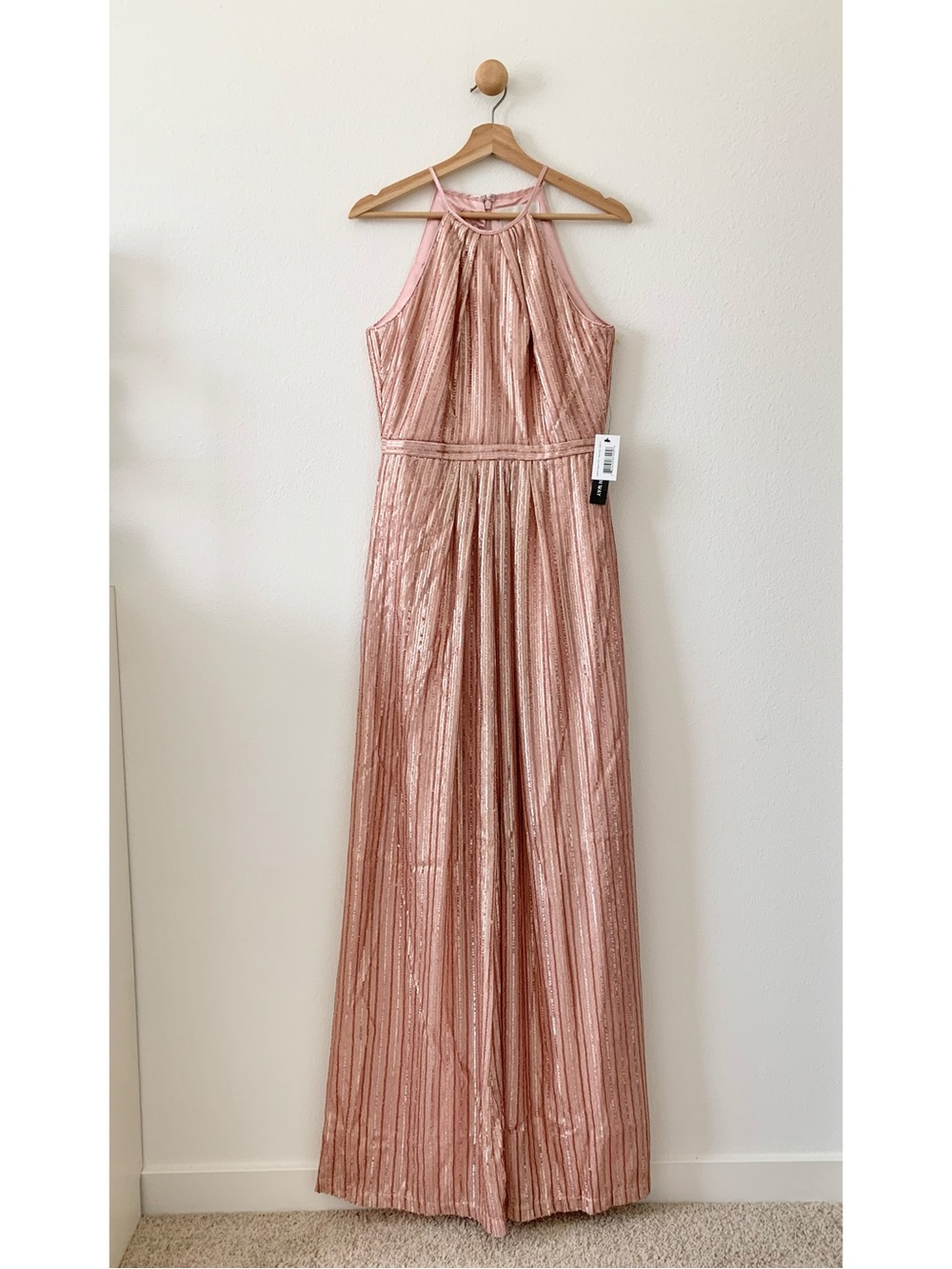 Adrianna Papell Weddington Way Rose Gold Pink Sequin Gown Dress US 6